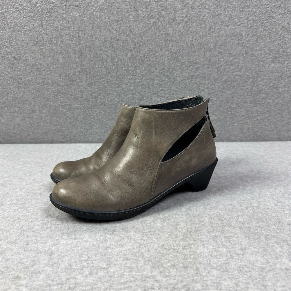 Dansko Bonita Ankle Booties Womens Size 39 Gray Taupe Cutout Back Zip Low Heel